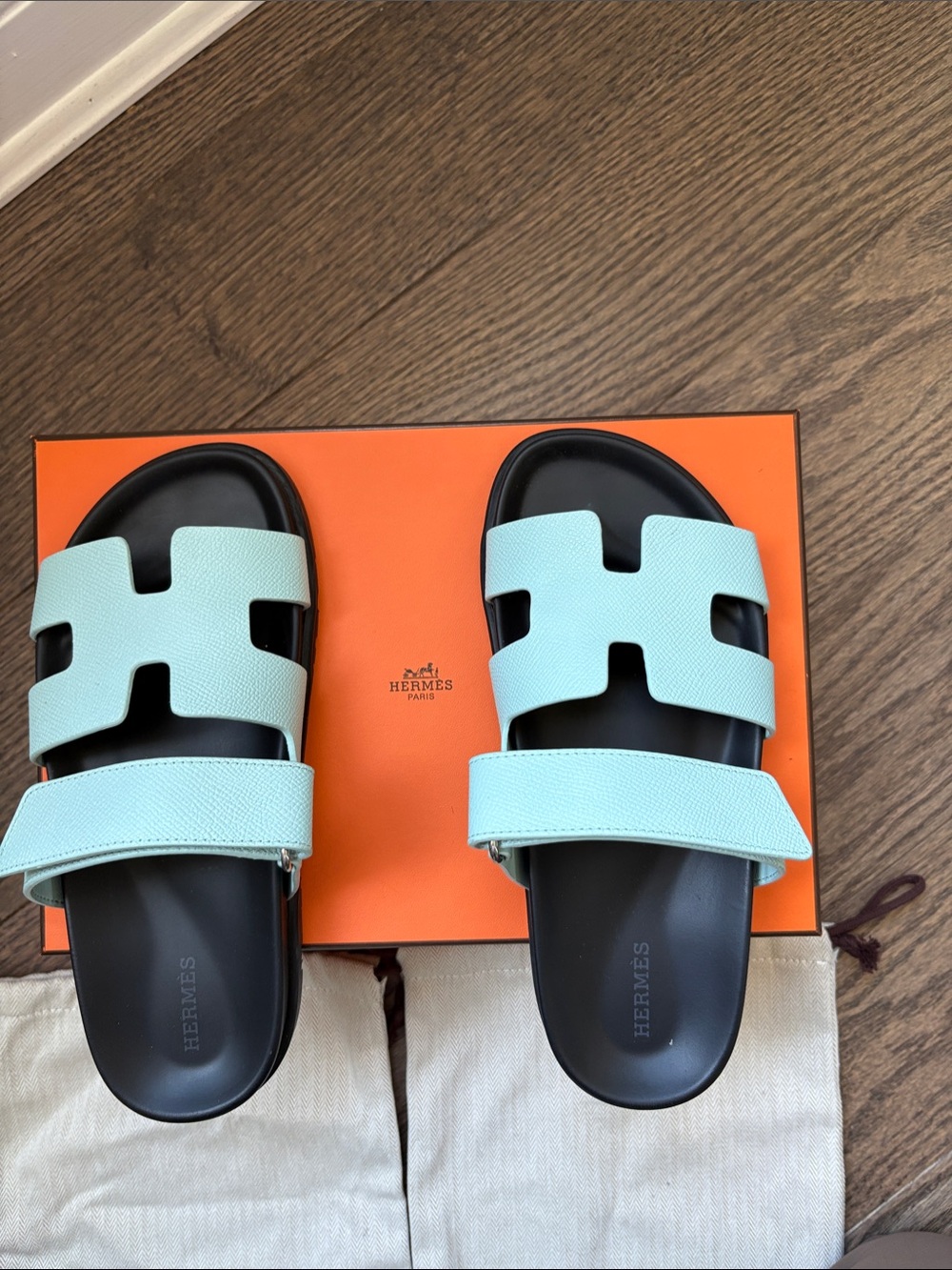 Hermes Chypre sandal in Bleu Cristaux color